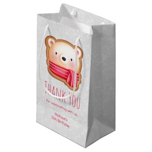 Cute Bear Face Red Scarf  Rosy Cheeks Thank You Small Gift Bag