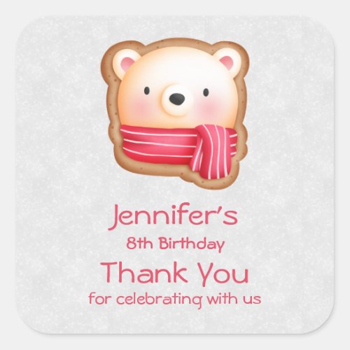 Cute Bear Face Red Scarf  Rosy Cheeks Thank You Square Sticker