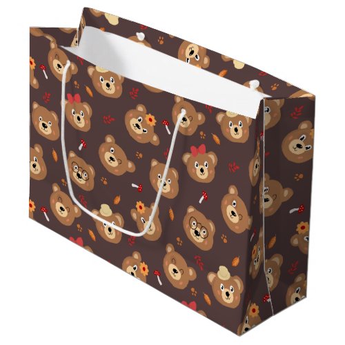 Cute Bear Faces Kids Pattern Large Gift Bag