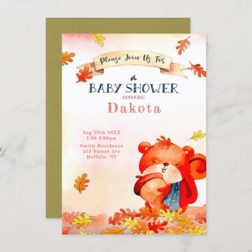 Cute Bear Fall Autumn Baby Shower Invitations 