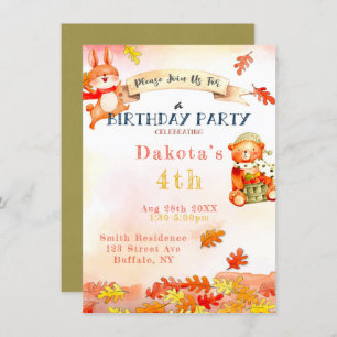Cute Bear Fall Autumn Birthday Party Invitation 2