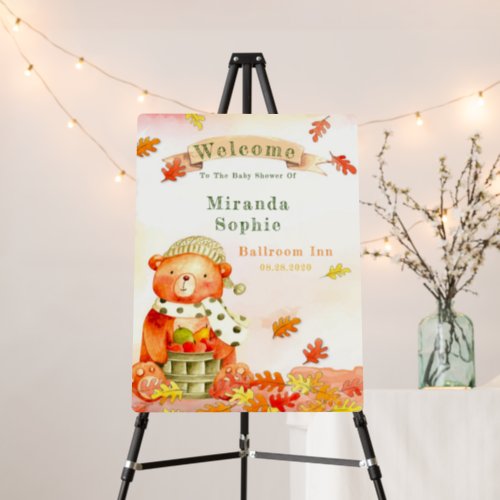 Cute Bear Fall Baby Shower Welcome Sign 