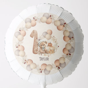 Cute Bear Fall Beary 1st Birthday Balloon