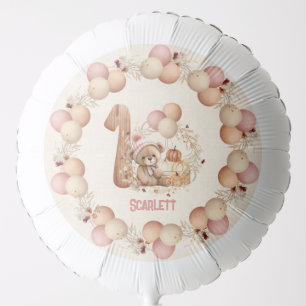 Cute Bear Fall Beary 1st Birthday Girl Balloon
