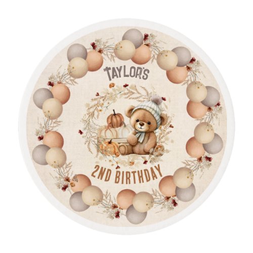 Cute Bear Fall Birthday Boy Edible Frosting Rounds