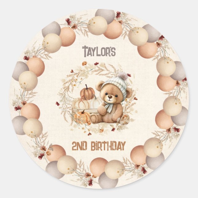 Cute Bear Fall Birthday Stickers (Front)