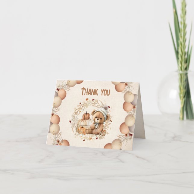 Cute Bear Fall Birthday Thank you card (Front)