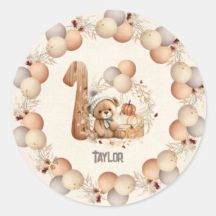 Cute Bear Fall Boy Beary 1st Birthday Classic Round Sticker
