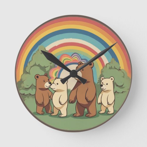 Cute Bear Family Round Clock