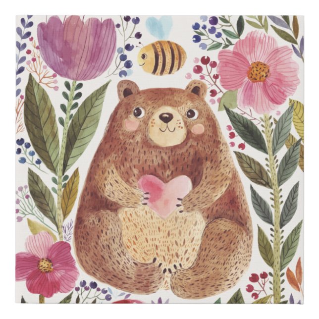 Cute Bear Faux Canvas Print (Front)
