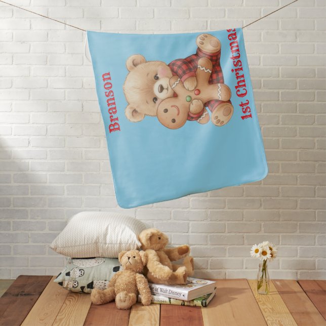 Cute Bear First Christmas  Baby Blanket (In Situ)