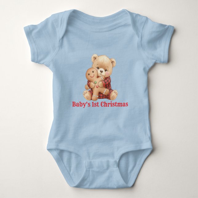 Cute Bear First Christmas  Baby Bodysuit (Front)