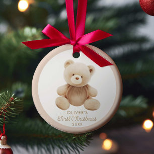 Cute Bear First Christmas Photo Ornament