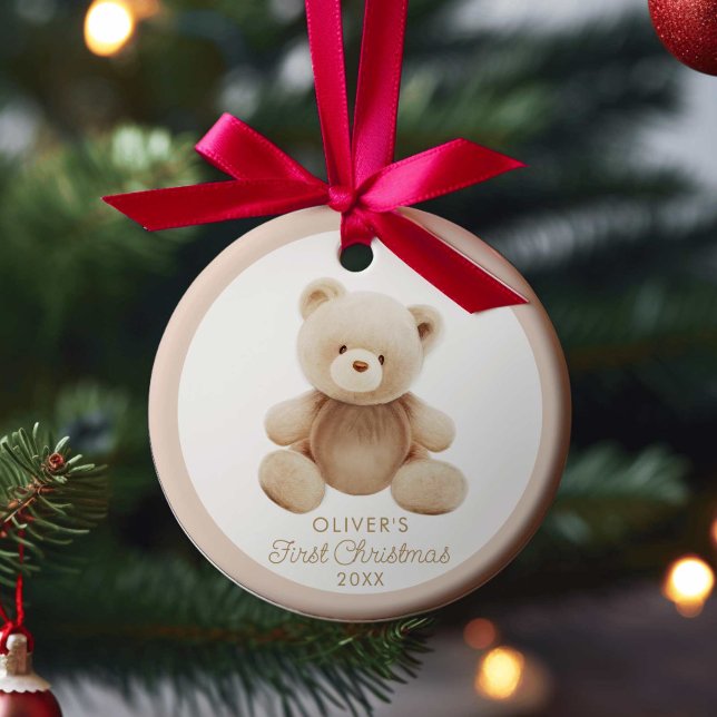 Cute Bear First Christmas Photo Ornament (Creator Uploaded)