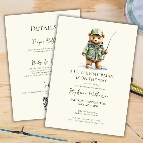 Cute Bear Fisherman Is On The Way Baby Shower Invitation