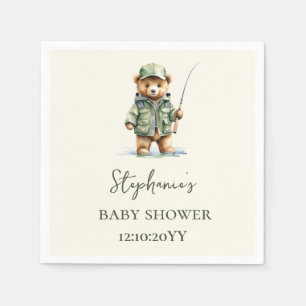 Cute Bear Fisherman Is On The Way Baby Shower Napkins