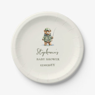 Cute Bear Fisherman Is On The Way Baby Shower Paper Plates