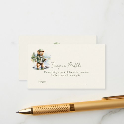 Cute Bear Fishing Diaper Raffle Ticket  Enclosure Card