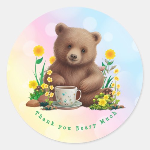 Cute Bear Floral Thank you Beary Much Personalized Classic Round Sticker