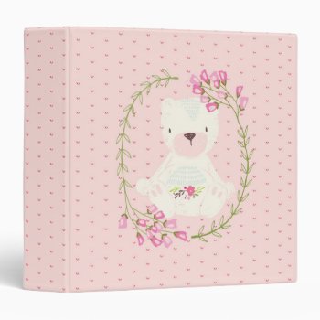 Cute Bear Floral Wreath And Hearts Binder by GiftsGaloreStore at Zazzle