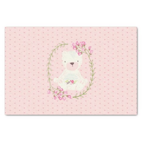 Cute Bear Floral Wreath and Hearts Tissue Paper