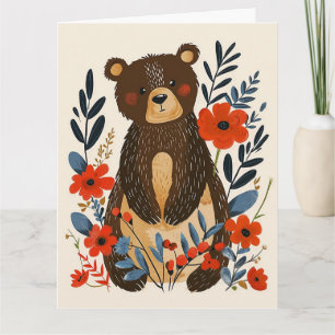 CUTE BEAR FOLK ART BIRTHDAY GREETING CARD