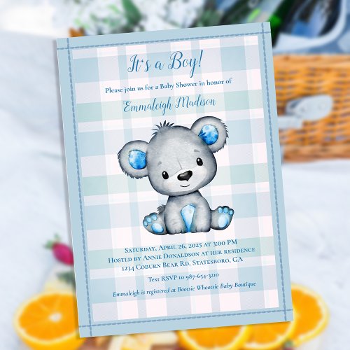 Cute Bear For Boy Baby Shower Invitation