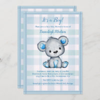 Cute Bear For Boy Baby Shower Invitation