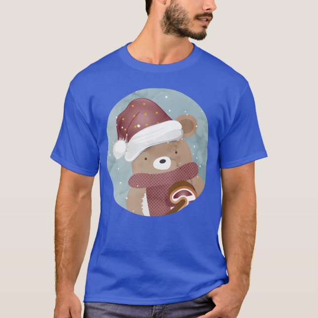 cute bear for christmas with christmas hat retro T-Shirt (Front)