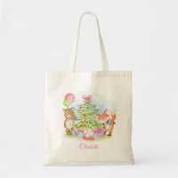 Cute Bear Fox Christmas Personalized Name Tote Bag