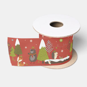 Cute Bear, Fox, & Hedgehog Kids Christmas Funny Satin Ribbon
