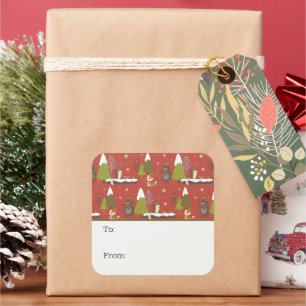 Cute Bear, Fox, & Hedgehog Kids Funny Christmas Square Sticker