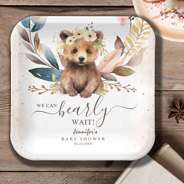 Cute Bear | Gender Neutral Baby Shower Paper Paper Plates (Creator Uploaded)