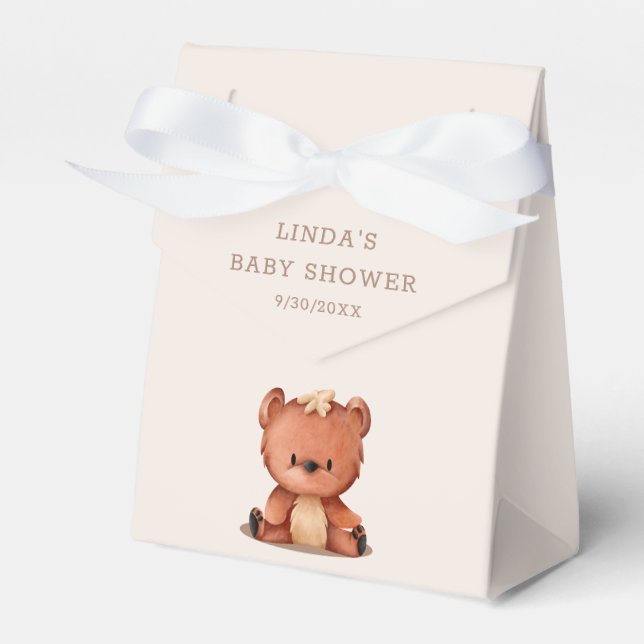 Cute Bear Gender Neutral Boho Baby Shower Favor Boxes (Front Side)
