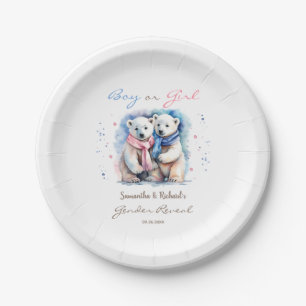 Cute Bear Gender Reveal Boy or Girl Winter Fall Paper Plates