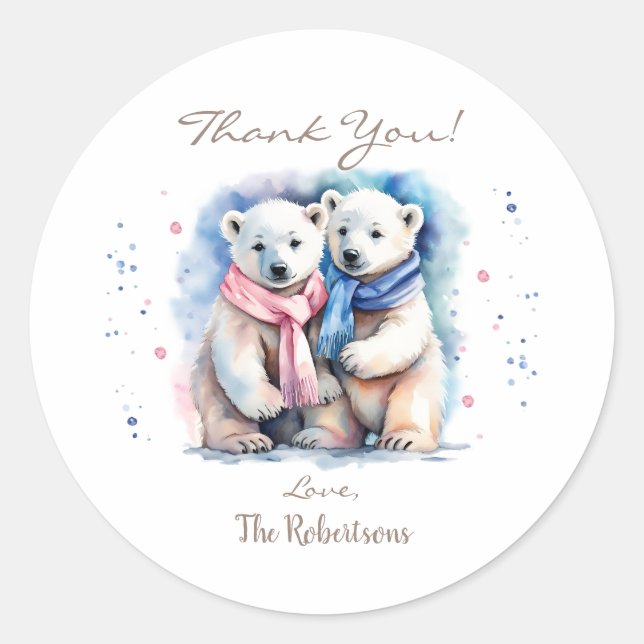 Cute Bear Gender Reveal Thank You Favor Sticker (Front)