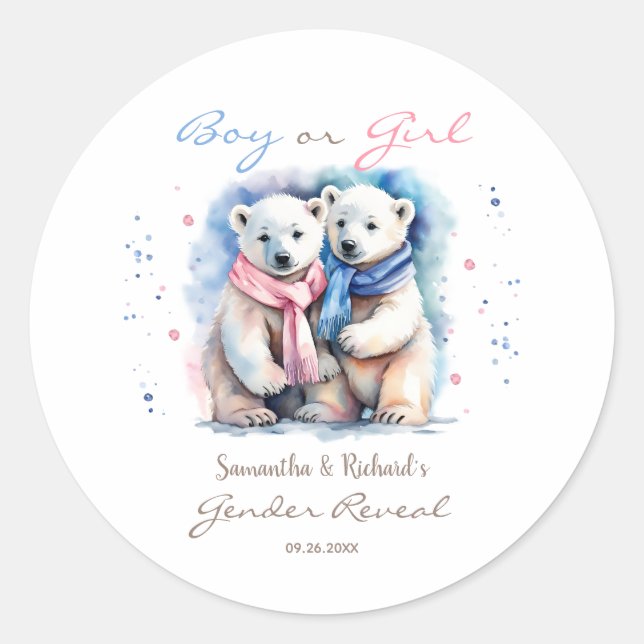 Cute Bear Gender Reveal Thank You Favor Sticker (Front)