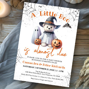 Cute Bear, Ghost & Pumpkins Little Boo Baby Shower Invitation