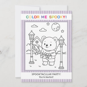 Cute Bear & Ghosts Halloween Coloring Invitation