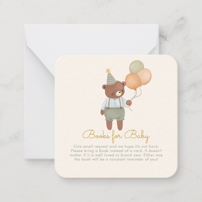 Cute Bear Girl Baby Shower Book Request  Note Card (Front)