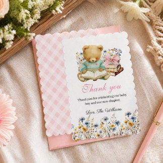 Cute Bear Girl Books Baby Shower Thank you Card