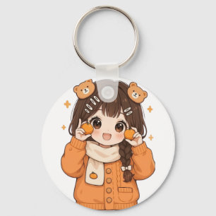 Cute bear girl keychain kawaii anime accessory