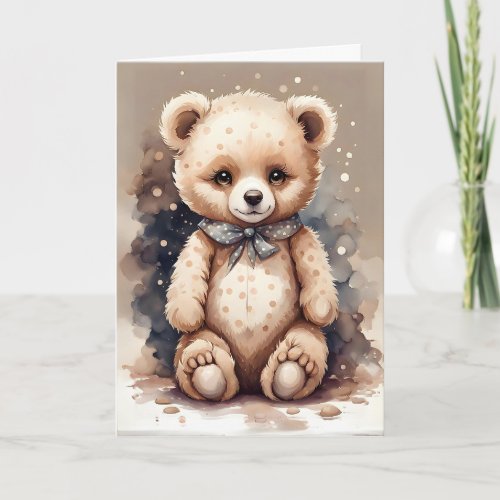 Cute Bear Gray and White Polka Dots Scarf Blank Card