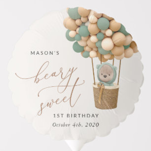 Cute Bear, Green Balloons, First Birthday Balloon
