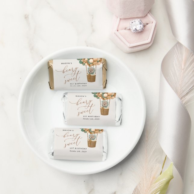 Cute Bear, Green Balloons, First Birthday Hershey's Miniatures (Wedding)