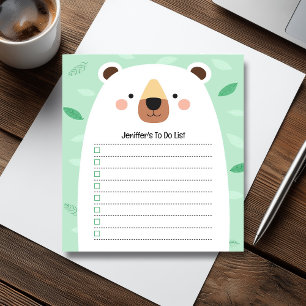 Cute Bear Green To Do List Children Illustration Notepad
