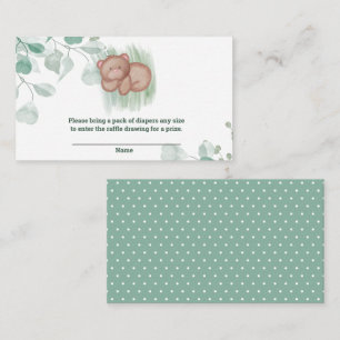 Cute Bear Green White Baby Shower   Enclosure Card