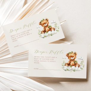 Cute Bear Greenery Diaper Raffle Baby Shower Enclosure Card