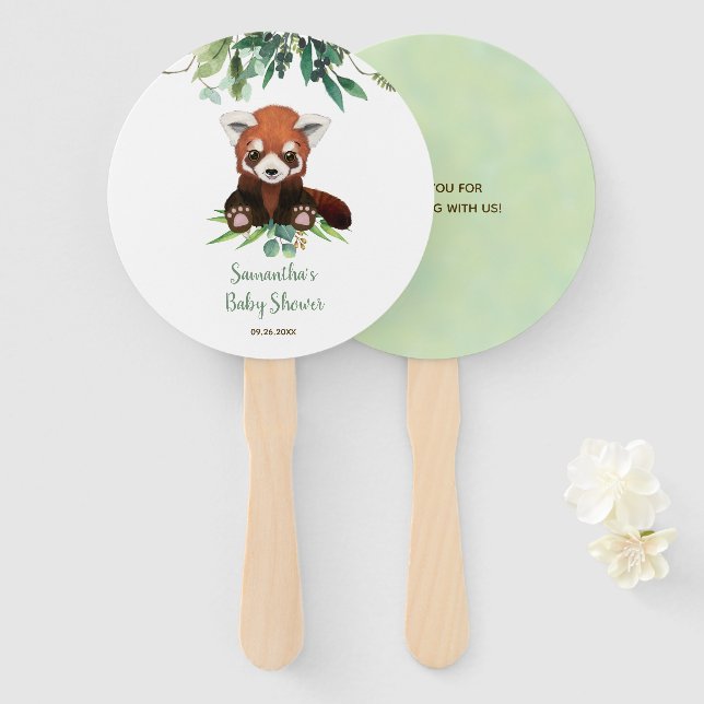 Cute Bear Greenery Eucalyptus Baby Shower Hand Fan (Front and Back)