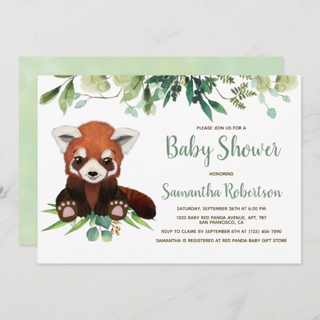 Cute Bear Greenery Eucalyptus Baby Shower Invitation (Front/Back)